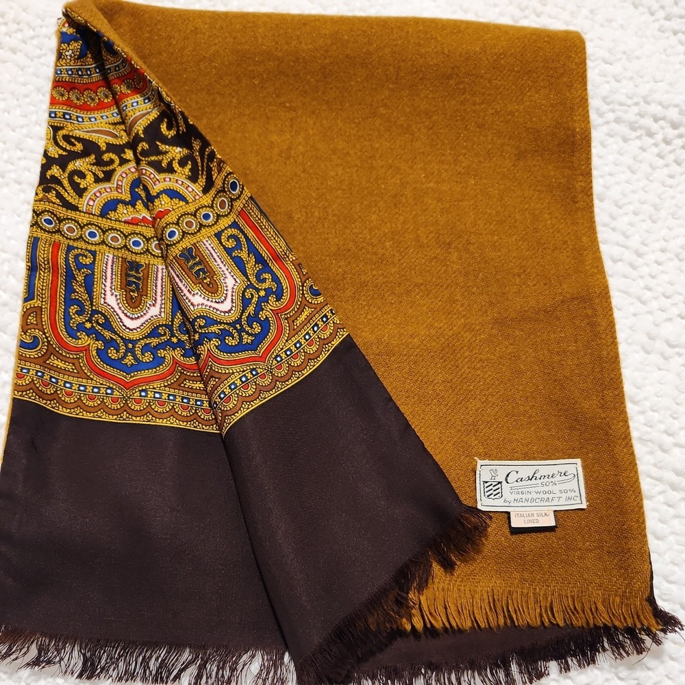 VTG Handcraft Inc Mens Scarf Paisley Silk Lined 50% Cashmere 50% Wool Muffler